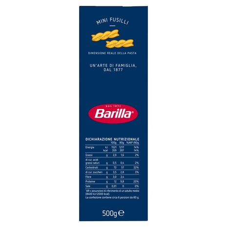 Barilla Pasta Piccolini Mini Fusilli 100% grano italiano 500 g