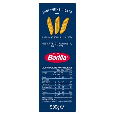 Barilla Pasta Piccolini Mini Penne Rigate 100% grano italiano 500 g