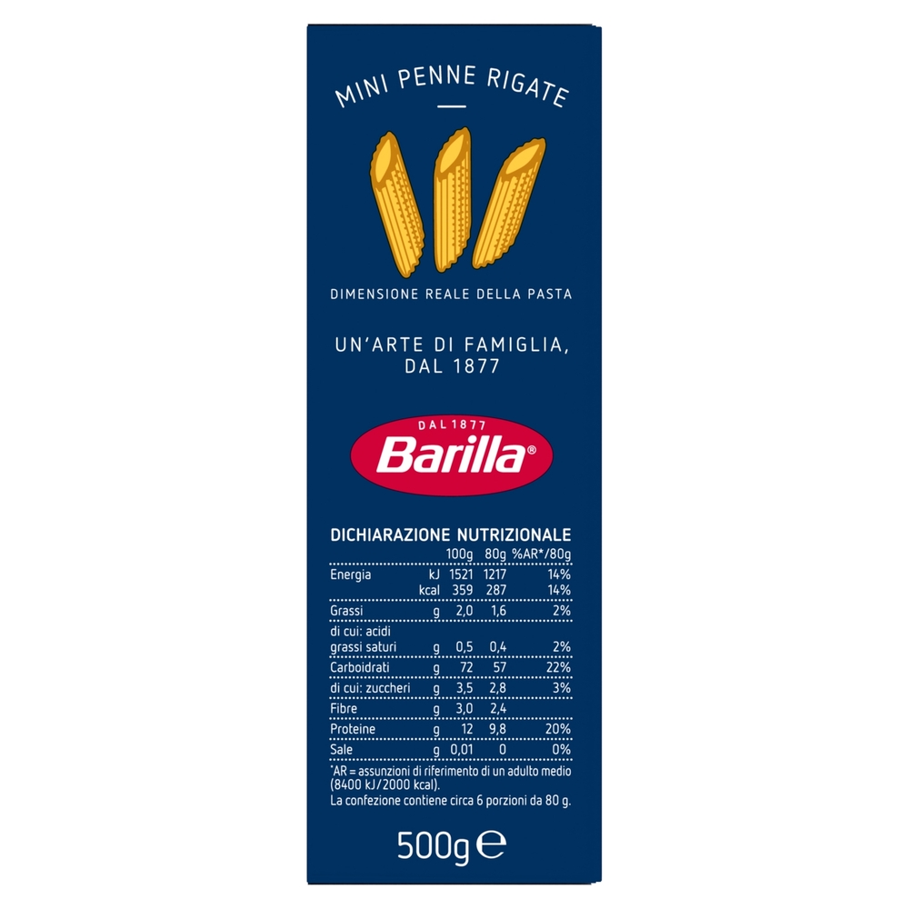 Barilla Pasta Piccolini Mini Penne Rigate 100% grano italiano 500 g