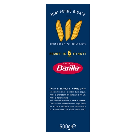 Barilla Pasta Piccolini Mini Penne Rigate 100% grano italiano 500 g