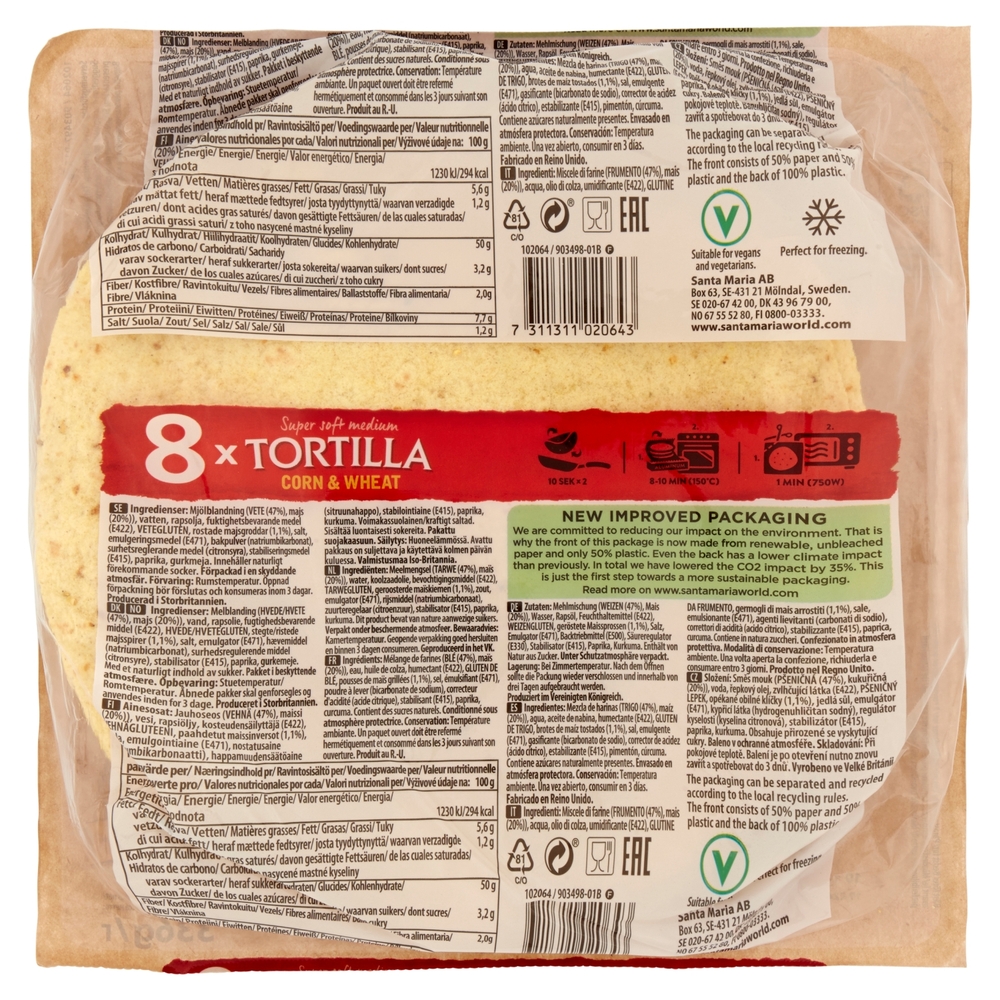 Santa Maria Super soft medium Tortilla Corn & Wheat 8 Medium 336 g