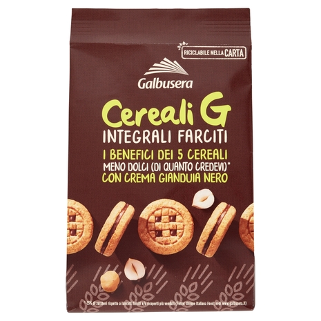 Galbusera Cereali G Integrali Farciti con Crema Gianduia Nero 250 g