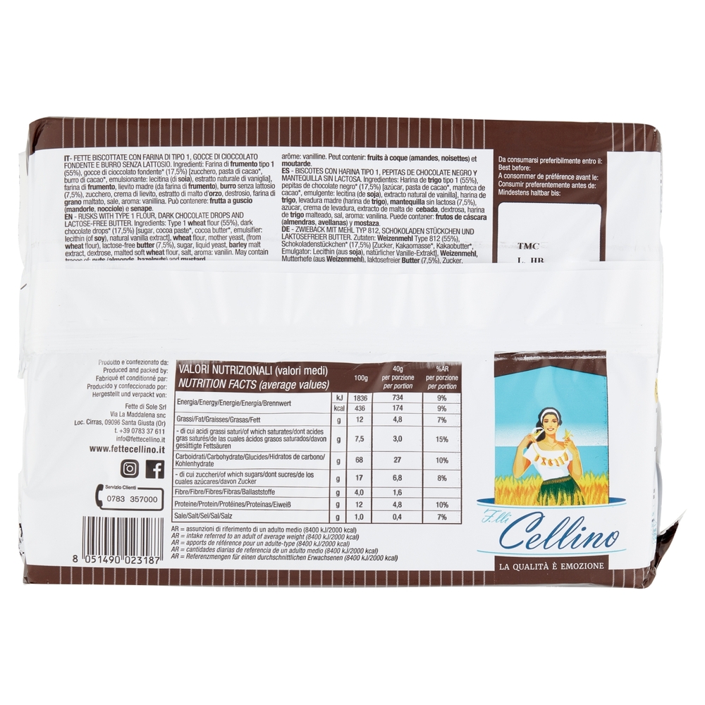 F.lli Cellino Cioccofette senza lattosio Fette Biscottate 360 g