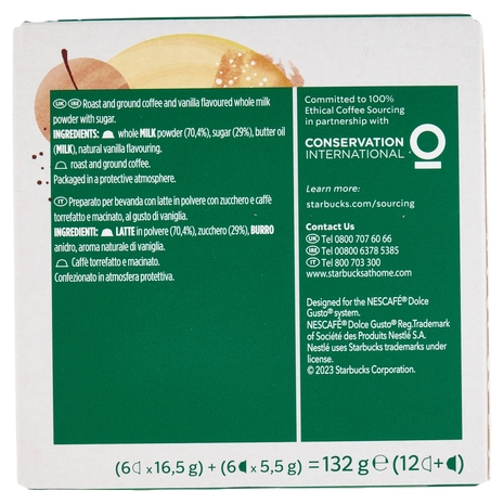 STARBUCKS Madagascar Vanilla Macchiato by Nescafé Dolce Gusto Macchiato vaniglia 12 capsule 132 g
