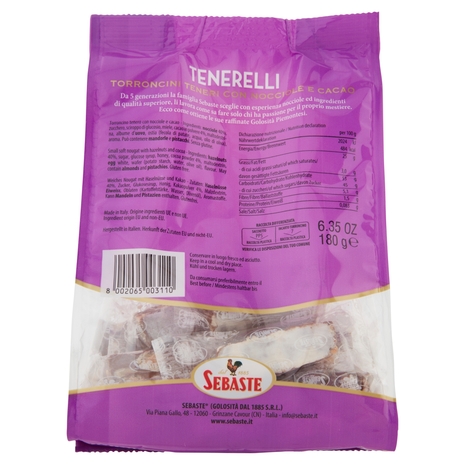 Sebaste Tenerelli Torroncini Teneri con Nocciole e Cacao 180 g