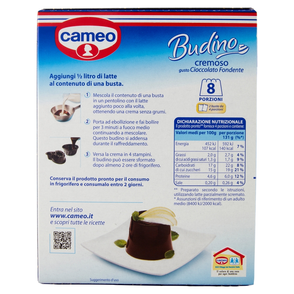 cameo Preparato per Budino cremoso gusto Cioccolato Fondente 2 x 88 g