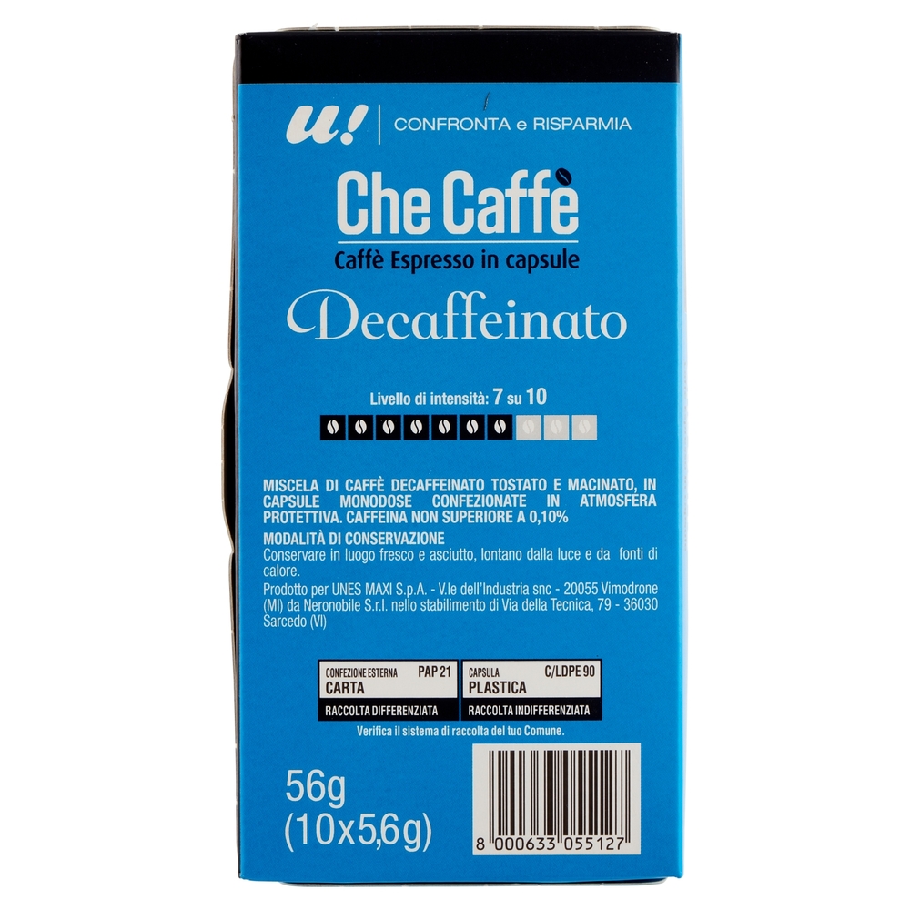 10 Capsule Che Caffè Decaffeinato Monodose Nespresso U! Confronta e Risparmia