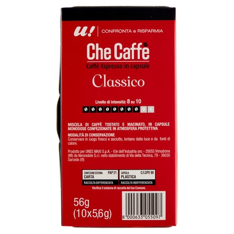 10 Capsule Che Caffè Classico Monodose Nespresso U! Confronta e Risparmia