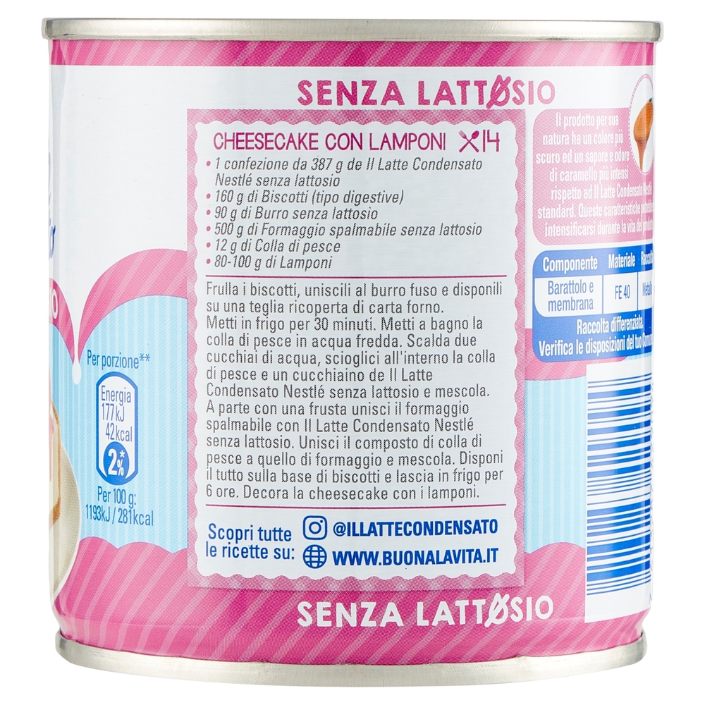 NESTLÉ il Latte Condensato Senza Lattosio Latte concentrato zuccherato senza lattosio latta 387 g