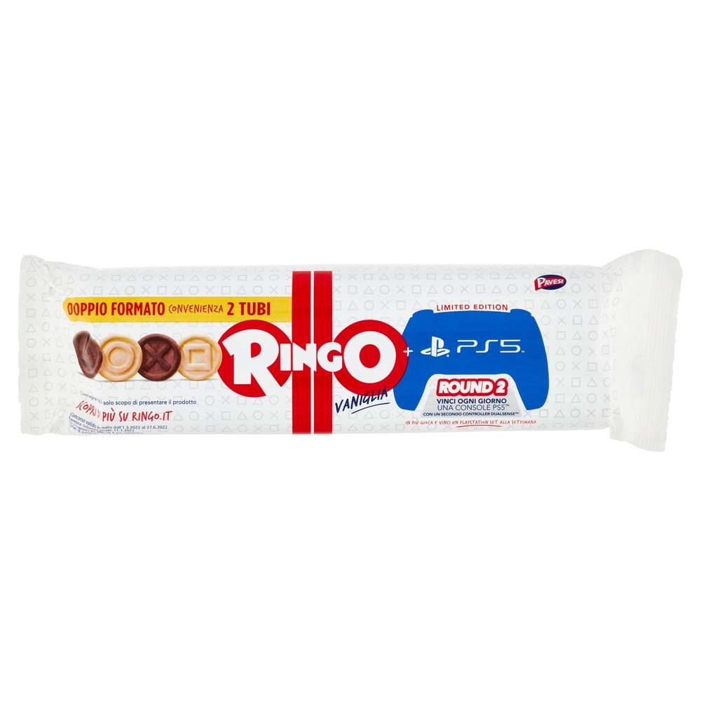 Ringo Vaniglia Biscotti Farciti con Crema Vaniglia Snack Merenda con più Crema 2 Tubi 165g 330g