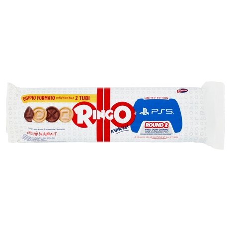 Ringo Vaniglia Biscotti Farciti con Crema Vaniglia Snack Merenda con più Crema 2 Tubi 165g 330g