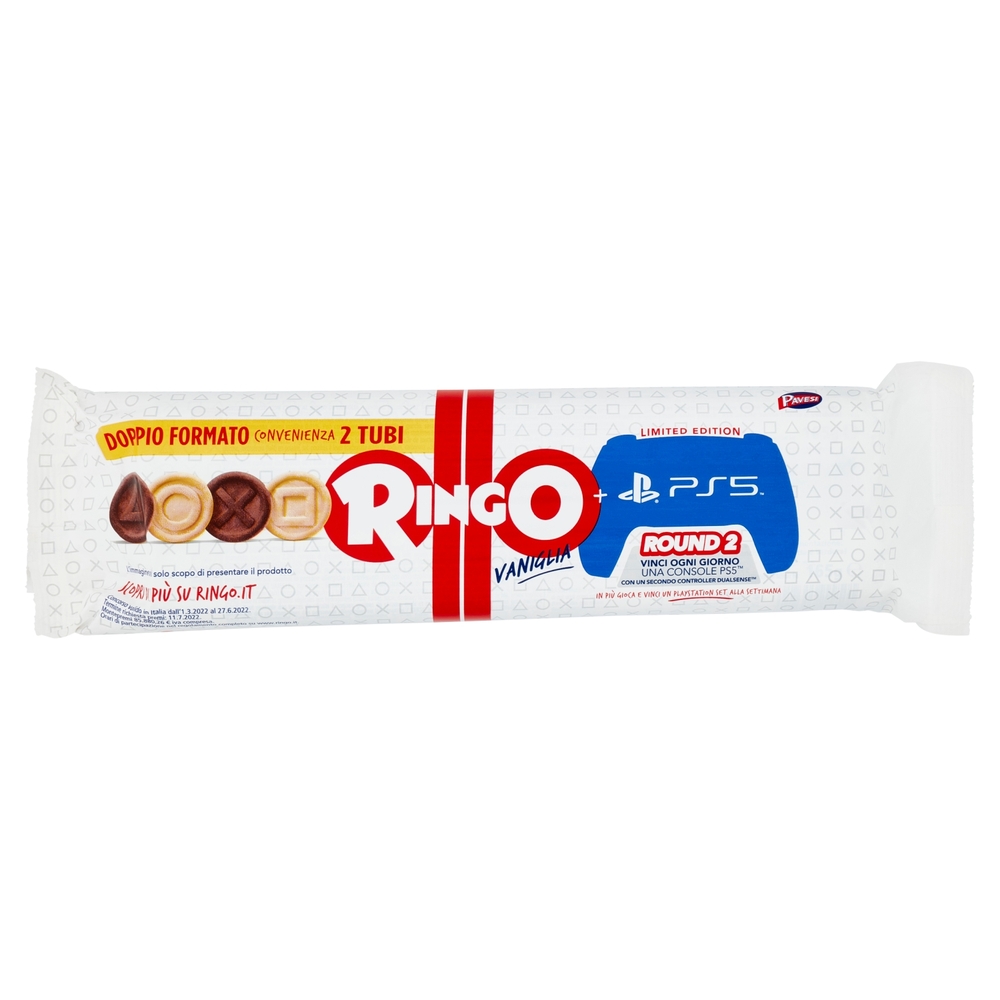 Ringo Vaniglia Biscotti Farciti con Crema Vaniglia Snack Merenda con più Crema 2 Tubi 165g 330g