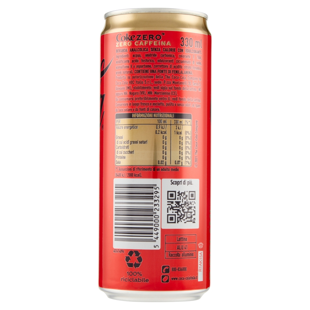 COCA-COLA Zero Zuccheri Senza Caffeina 330 ml (lattina)