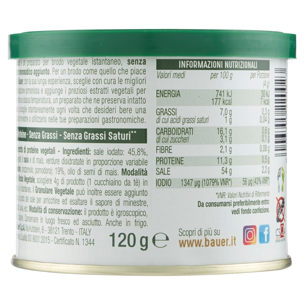 Bauer Vegetalbrodo Brodo granulare per insaporire i tuoi piatti 120 g