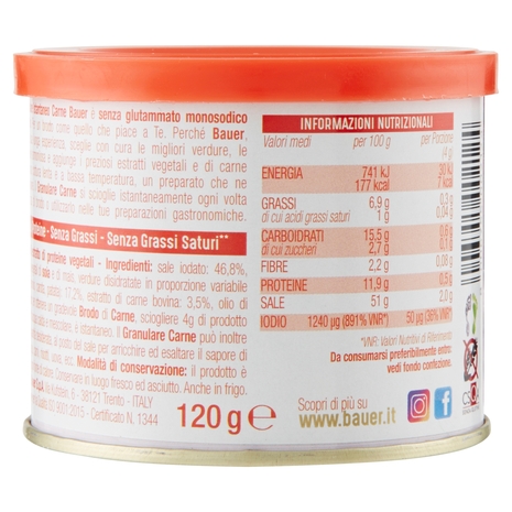 Bauer Carne Brodo granulare per insaporire i tuoi piatti 120 g