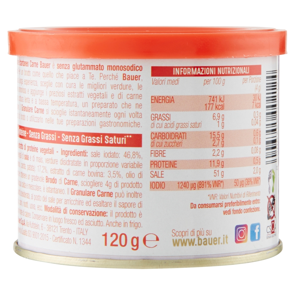 Bauer Carne Brodo granulare per insaporire i tuoi piatti 120 g