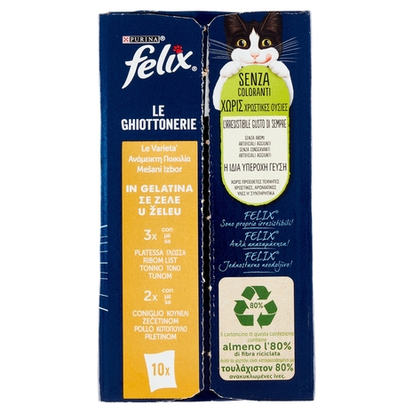 FELIX Le Ghiottonerie le Varietà in Gelatina (Platessa/Tonno & Coniglio/Pollo) 10 x 85 g