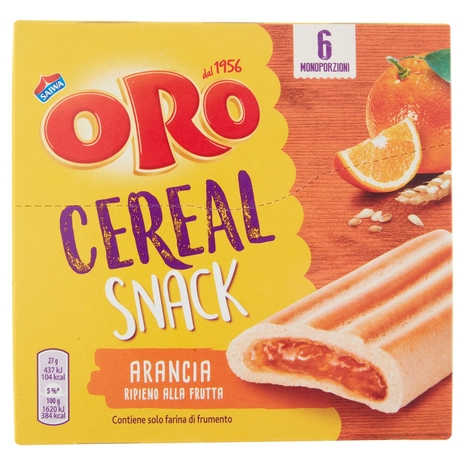 Oro Cereal Snack Arancia, soffice barretta con ripieno all'arancia - 162g
