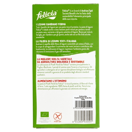 felicia Fusilli Piselli Verdi Bio 250 g