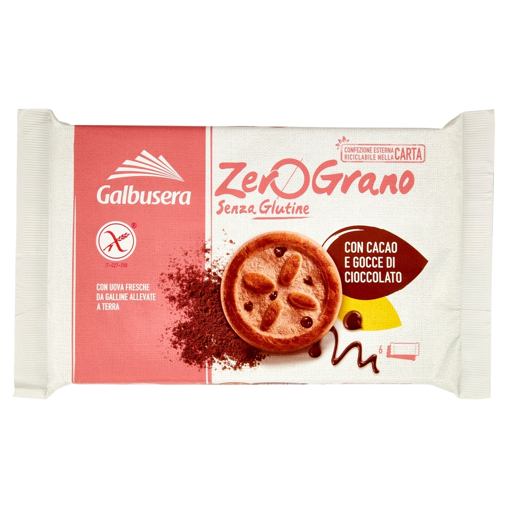 Galbusera ZeroGrano Senza Glutine con Cacao e Gocce di Cioccolato 220 g