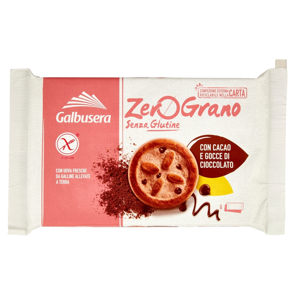 Galbusera ZeroGrano Senza Glutine con Cacao e Gocce di Cioccolato 220 g