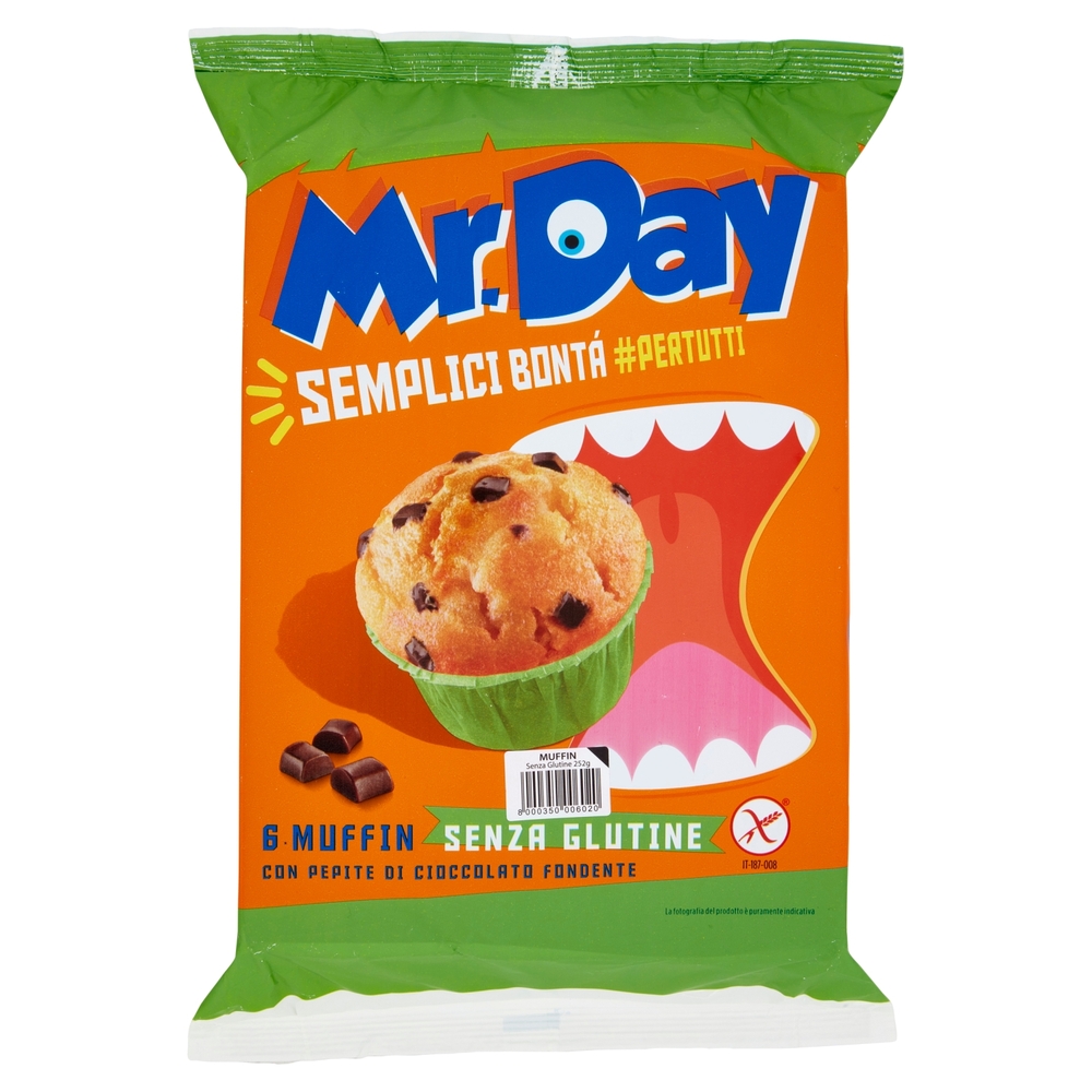 Mr.Day 6 Muffin Senza Glutine con Pepite di Cioccolato Fondente 6 x 42 g