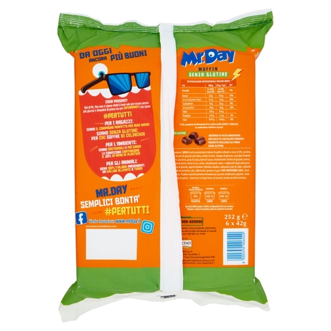 Mr.Day 6 Muffin Senza Glutine con Pepite di Cioccolato Fondente 6 x 42 g