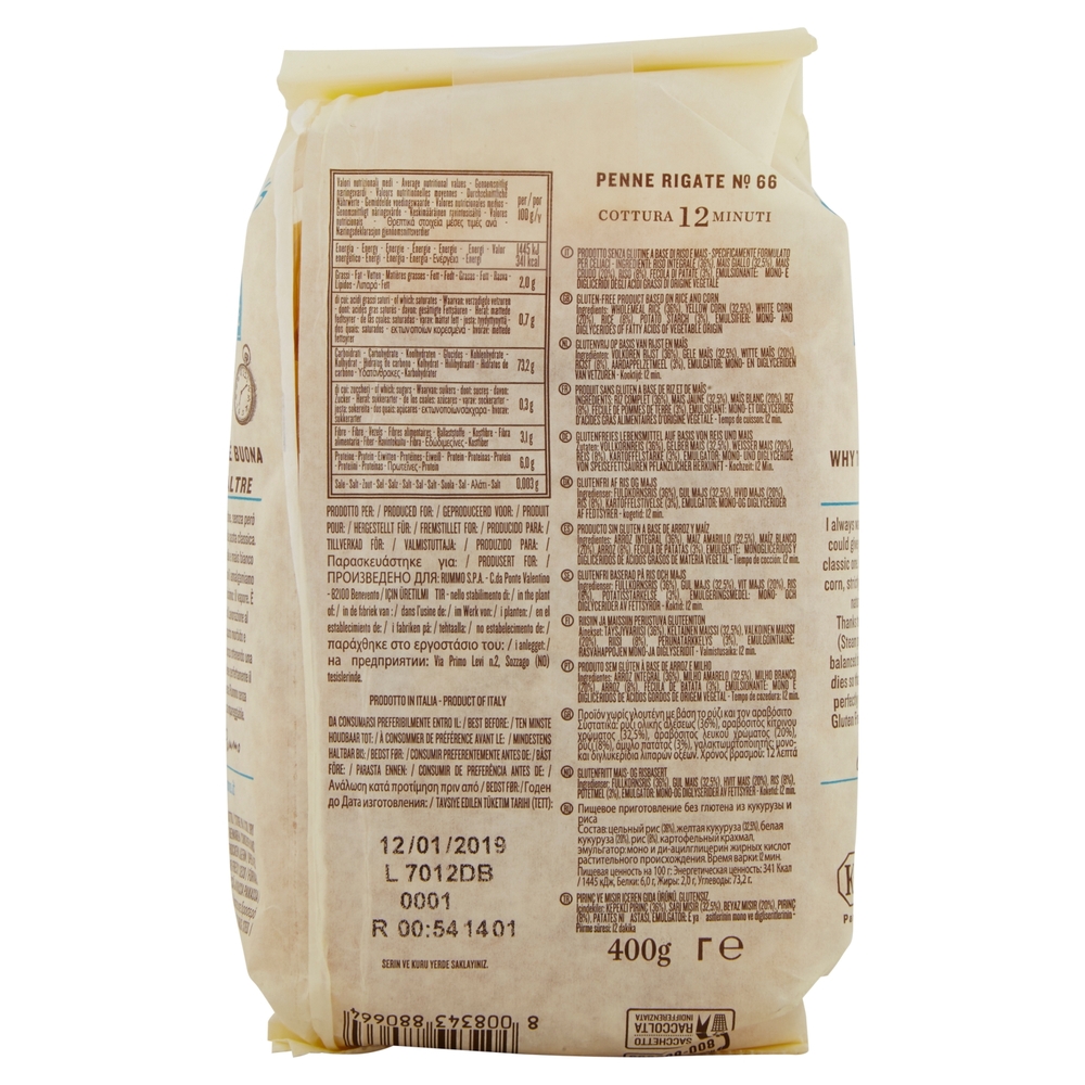 Rummo Senza Glutine Penne Rigate N° 66 400 g