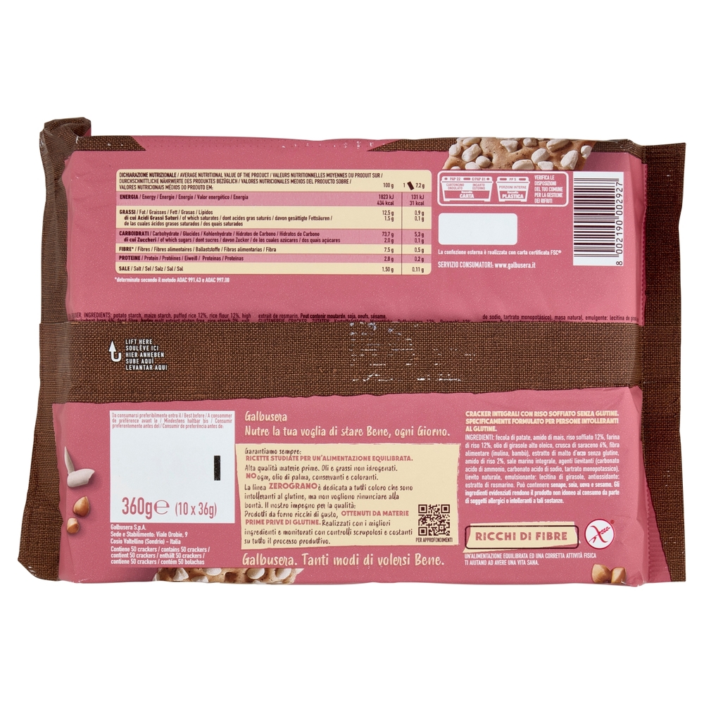 Galbusera ZeroGrano Senza Glutine con Riso Soffiato 10 x 36 g