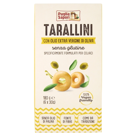 Puglia Sapori Tarallini con Olio Extra Vergine di Oliva senza glutine senza glutine  6 x 30 g