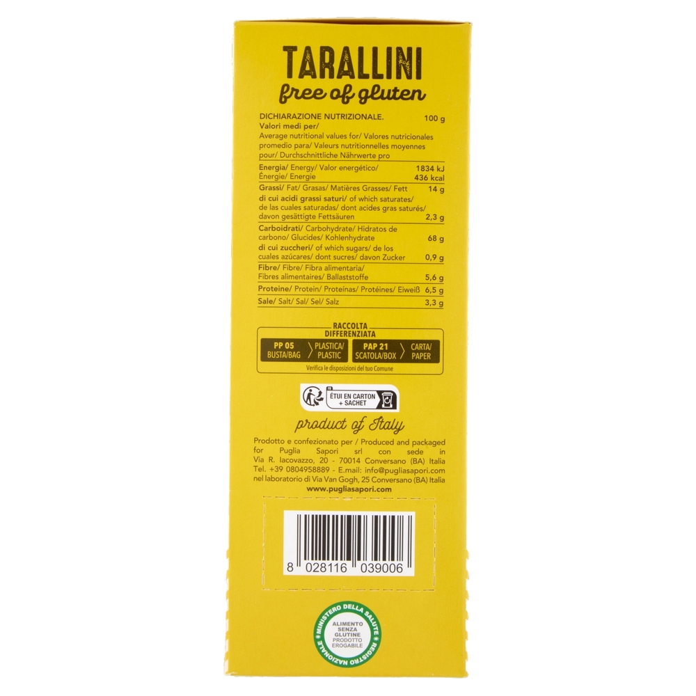 Puglia Sapori Tarallini con Olio Extra Vergine di Oliva senza glutine senza glutine  6 x 30 g