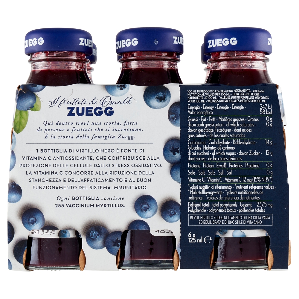 Zuegg I frutteti di Oswald Nettare di Mirtillo Nero Selvatico 6 x 125 ml