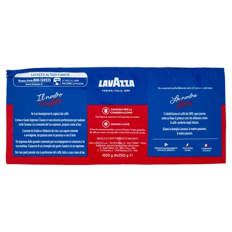 Lavazza Crema e Gusto Espresso Classico Caffè Macinato 4 x 250 g
