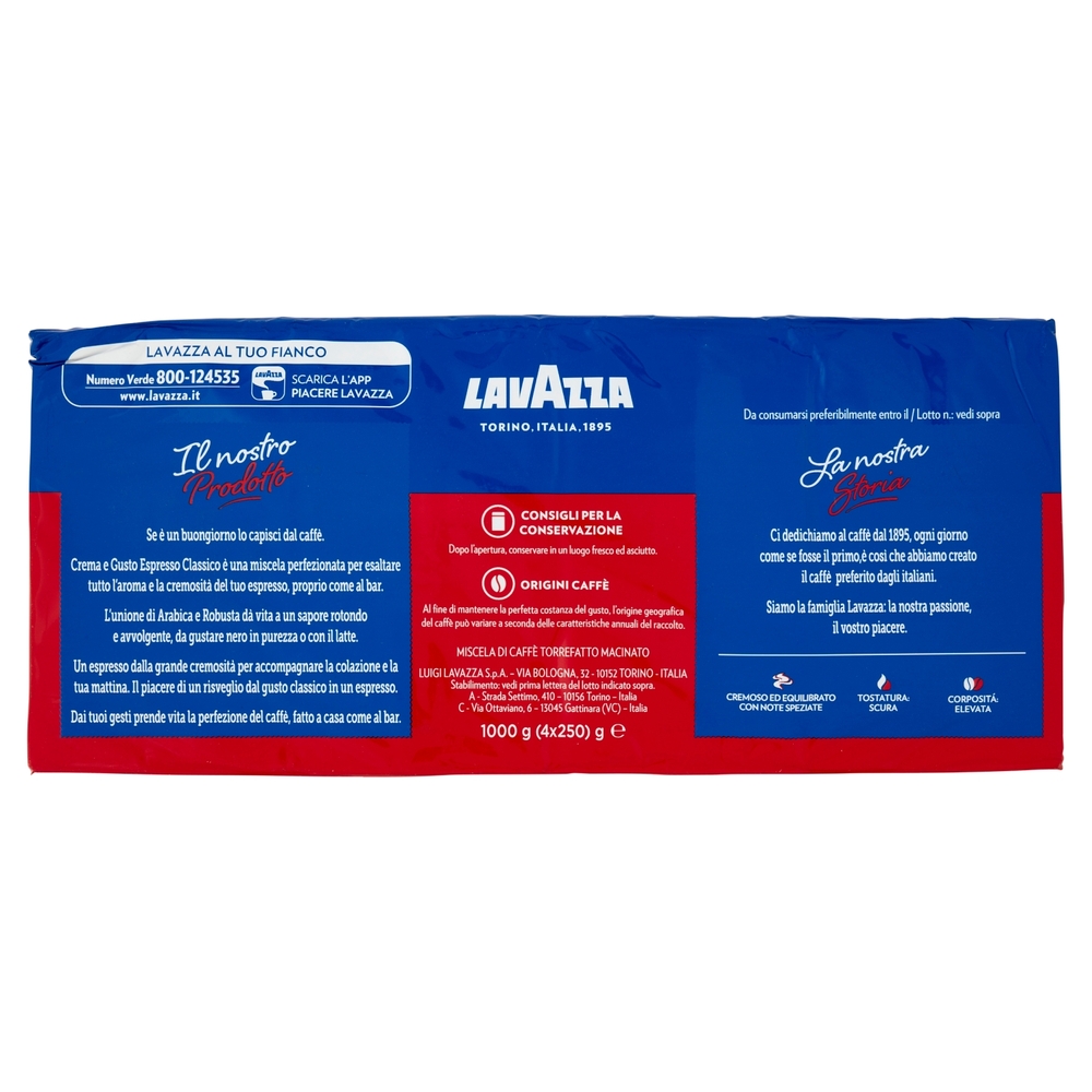 Lavazza Crema e Gusto Espresso Classico Caffè Macinato 4 x 250 g