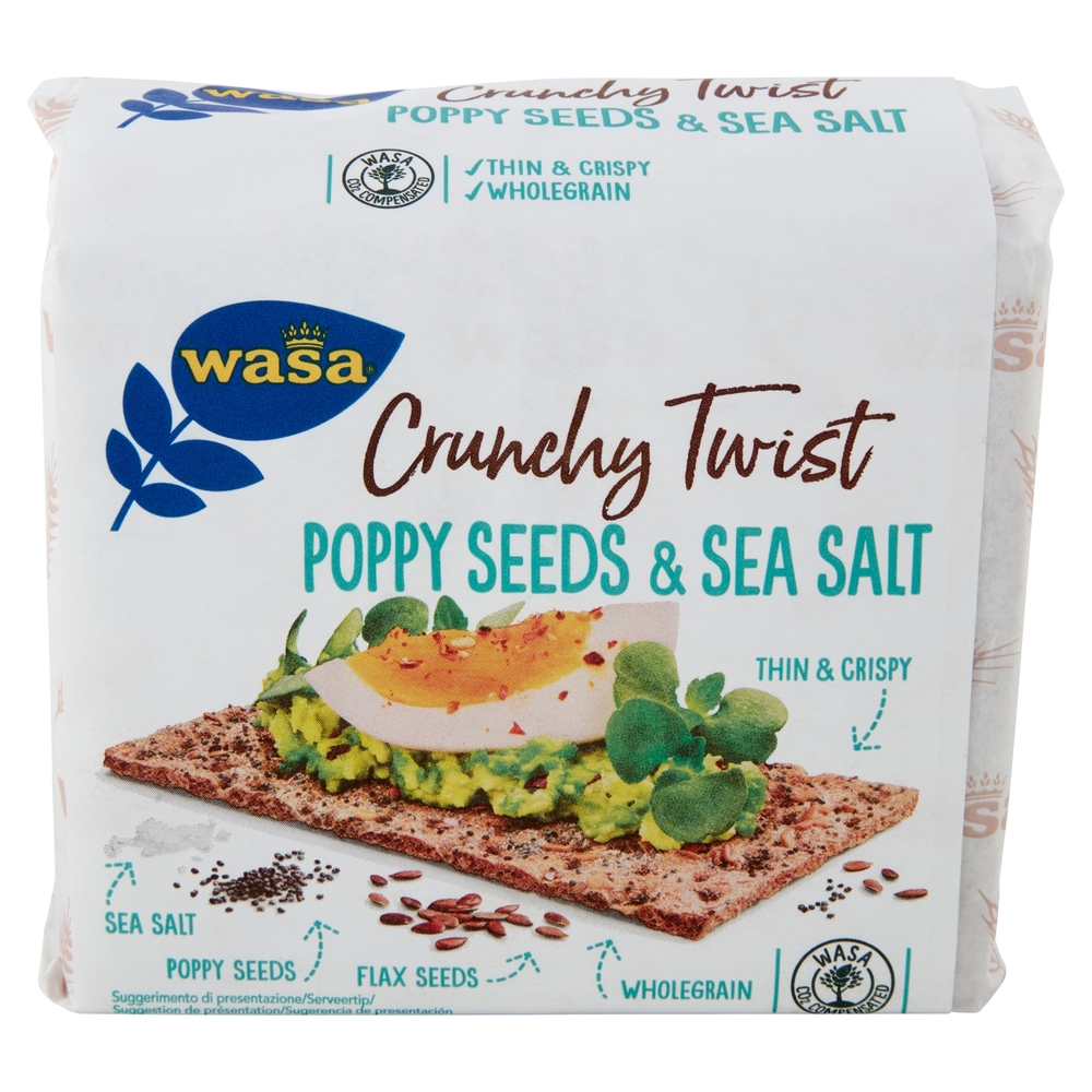 Wasa Chruncy Twist Cracker con Farina Integrale di Segale e Semi di Lino e Papavero 245g