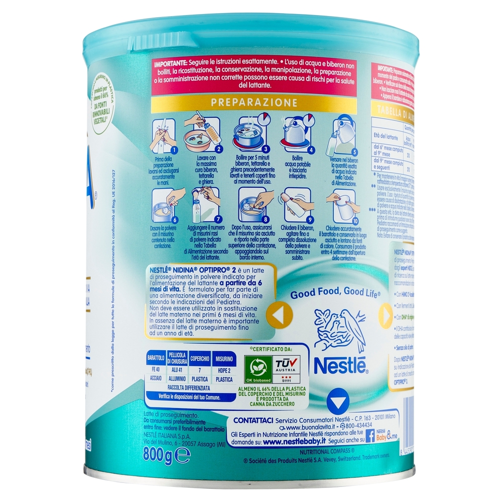 NESTLÉ NIDINA Optipro 2 Latte di proseguimento polvere da 6 mesi, Latta 800  g : : Alimentari e cura della casa