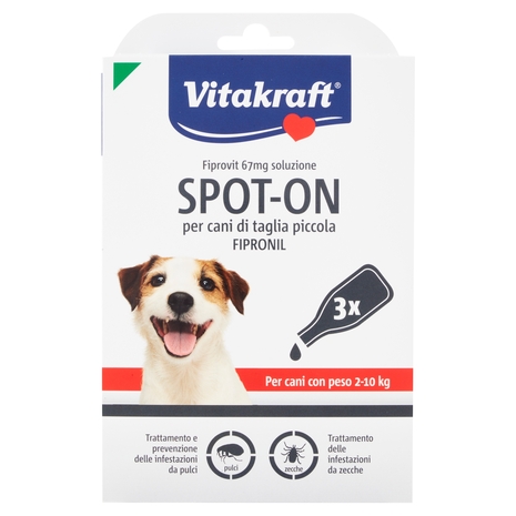 Vitakraft Fiprovit 67mg soluzione Spot-On per cani di taglia piccola Fipronil 3 x 0,67 ml