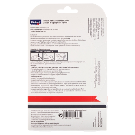Vitakraft Fiprovit 268mg soluzione Spot-On per cani di taglia grande Fipronil 3 x 2,68 ml