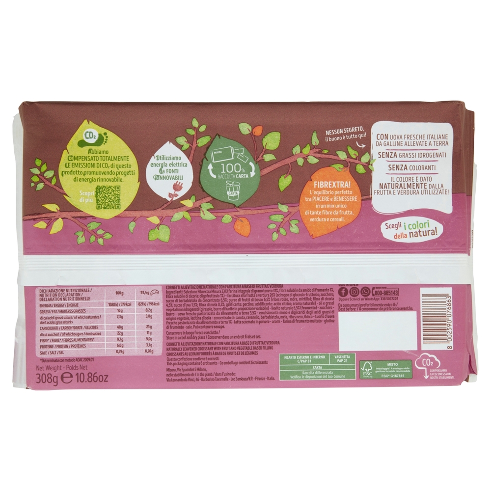 Misura Fibrextra Cornetti Frutti di Bosco Barbabietola e Uva 308g