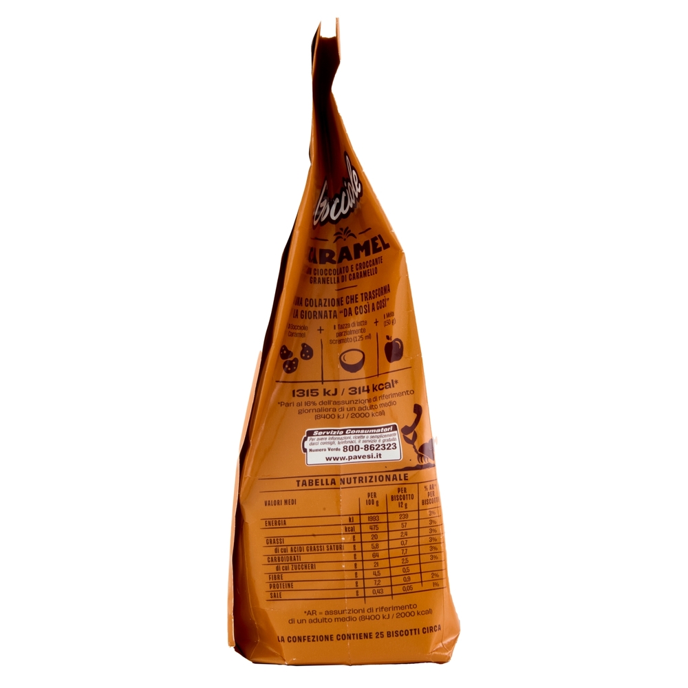 Pavesi Gocciole Caramel Biscotti con Gocce di Cioccolato e Granella di Caramello 300g