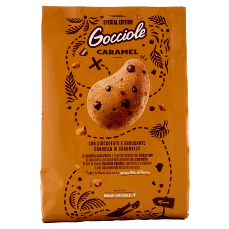 Pavesi Gocciole Caramel Biscotti con Gocce di Cioccolato e Granella di Caramello 300g