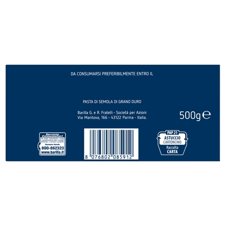 Barilla Pasta Pipe Rigate n.91 100% Grano Italiano 500g
