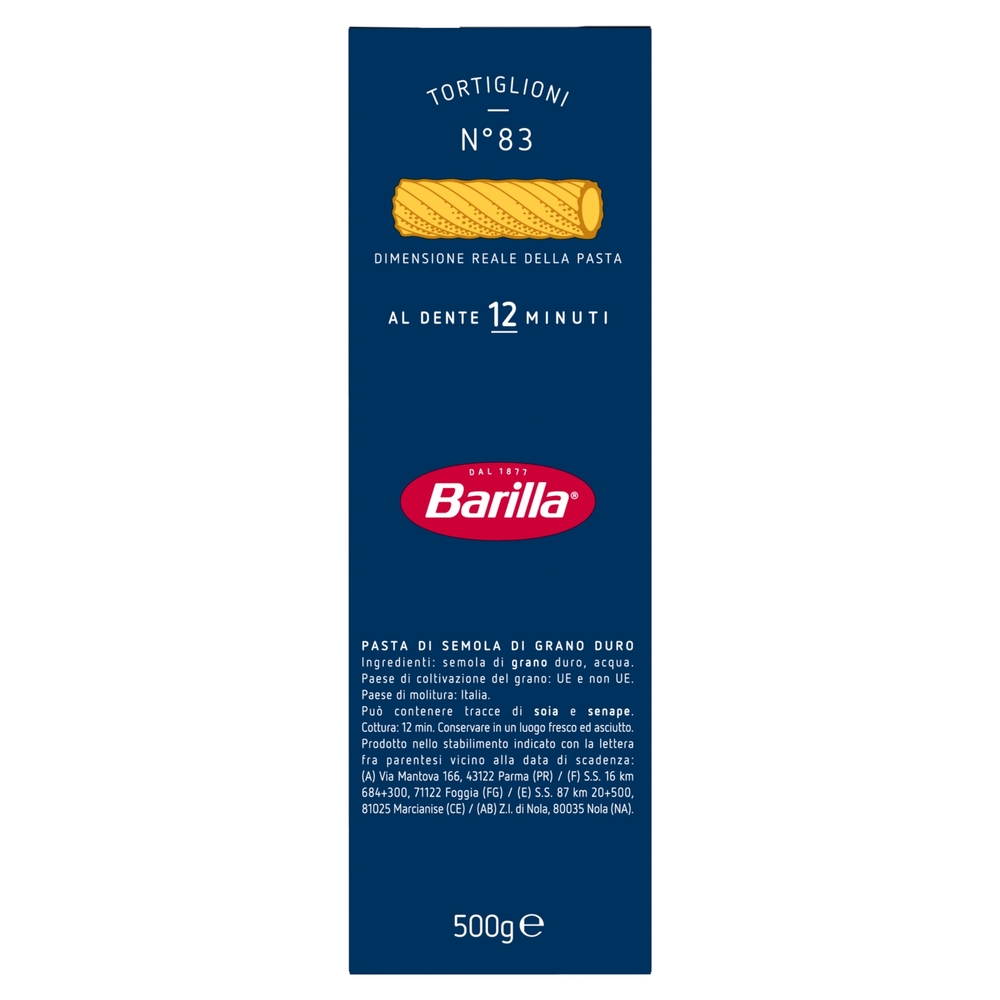 Barilla Pasta Tortiglioni n.83 100% Grano Italiano 500g