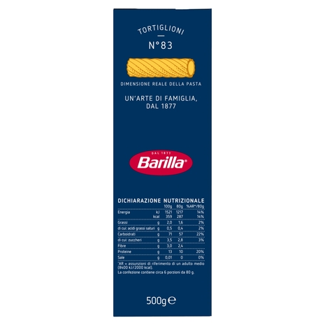 Barilla Pasta Tortiglioni n.83 100% Grano Italiano 500g