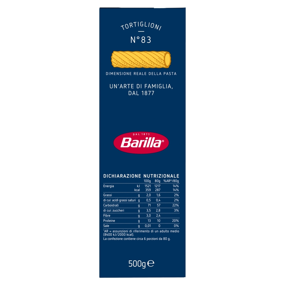 Barilla Pasta Tortiglioni n.83 100% Grano Italiano 500g