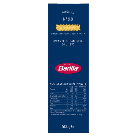 Barilla Pasta Fusilli n.98 100% Grano Italiano 500g