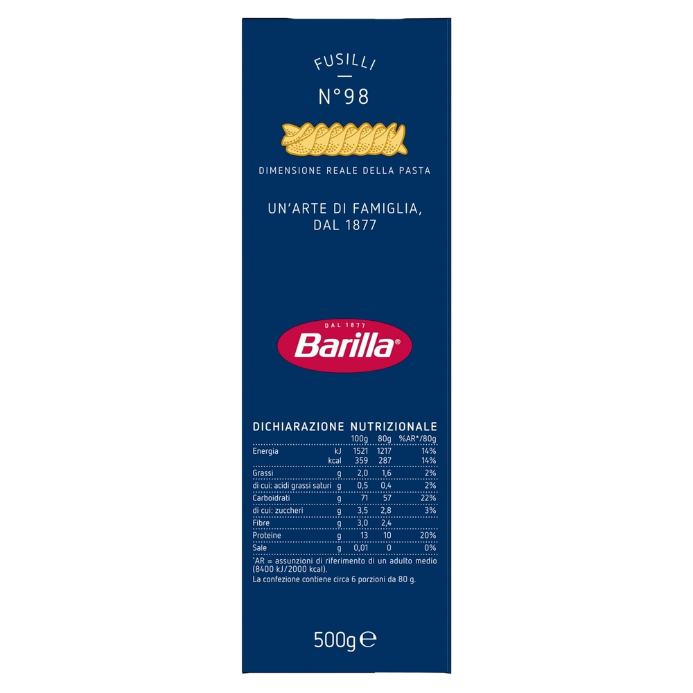 Barilla Pasta Fusilli n.98 100% Grano Italiano 500g