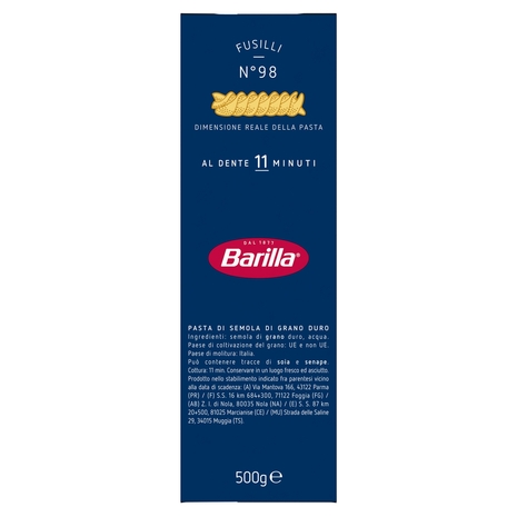 Barilla Pasta Fusilli n.98 100% Grano Italiano 500g