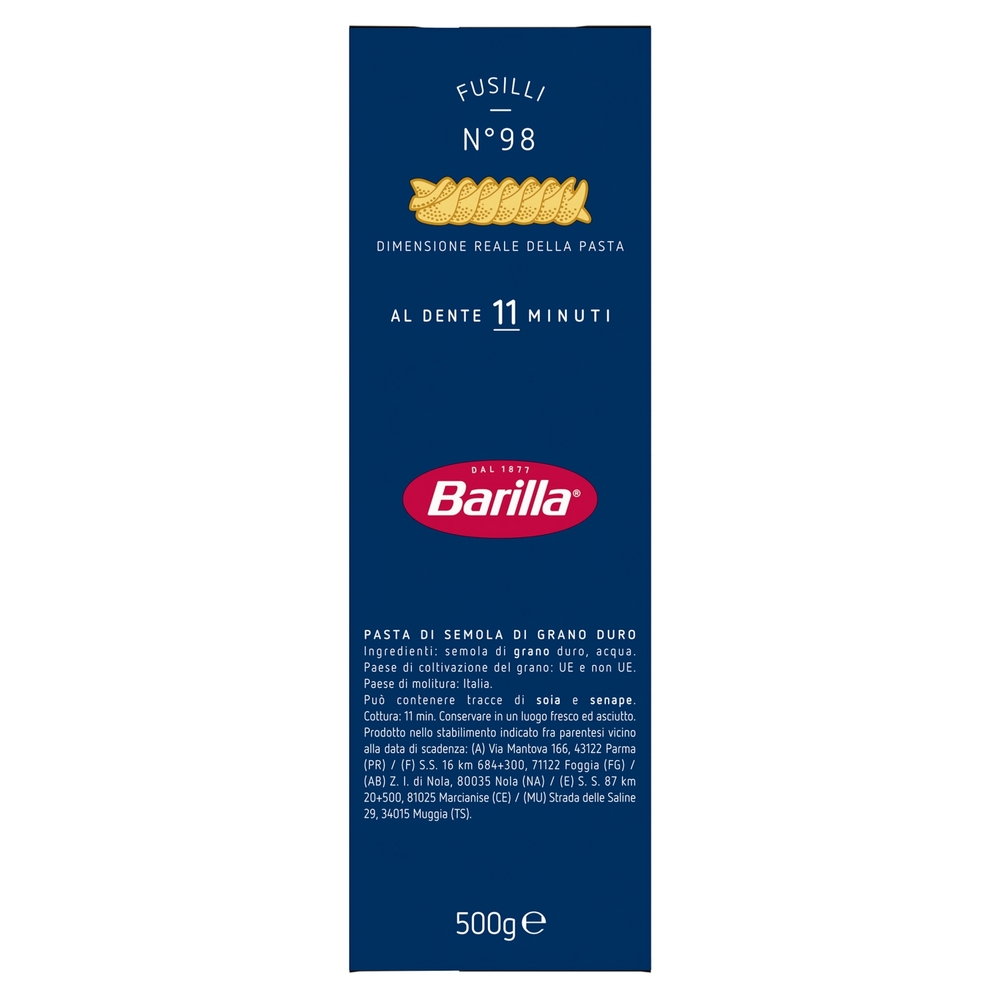 Barilla Pasta Fusilli n.98 100% Grano Italiano 500g