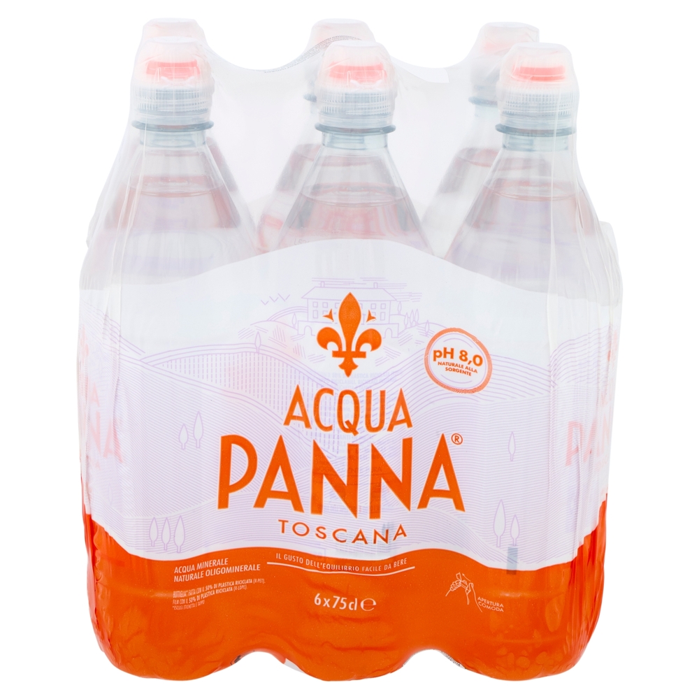 ACQUA PANNA, Acqua Minerale Naturale Oligominerale 50% RPET, 6x75cl